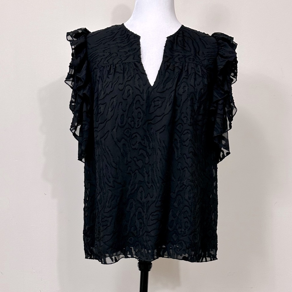 NWOT Anna Cate Black w Lace Overlay Ruffle Sleeves V-Neck Collar Pullover Top M - Picture 12 of 14